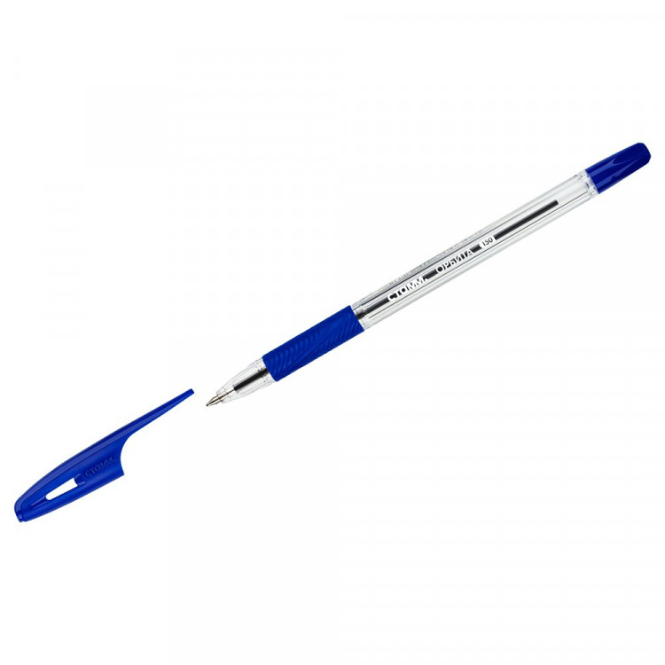 Ручка шариковая прозрачный корпус, резиновый упор (СТАММ) "Орбита 150" синий, 0,7мм  арт.РШ-31669