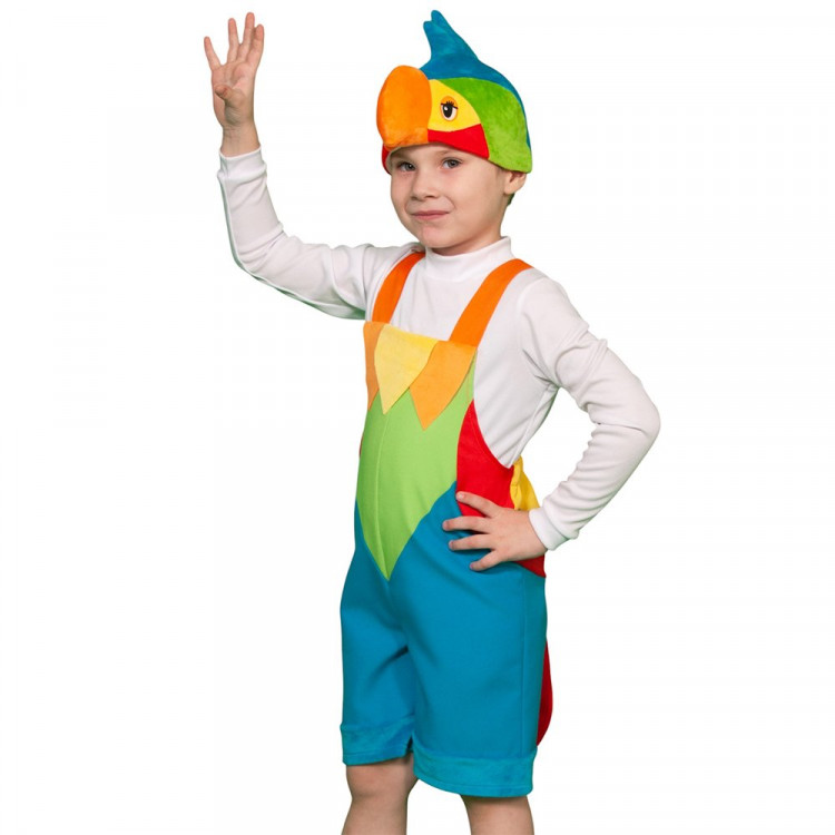 Костюм М (ЖИВОТНОЕ) Попугай (полукомбинезон,маска) р.98-116 цв.голубой/желтый/зеленый плюш арт.2101