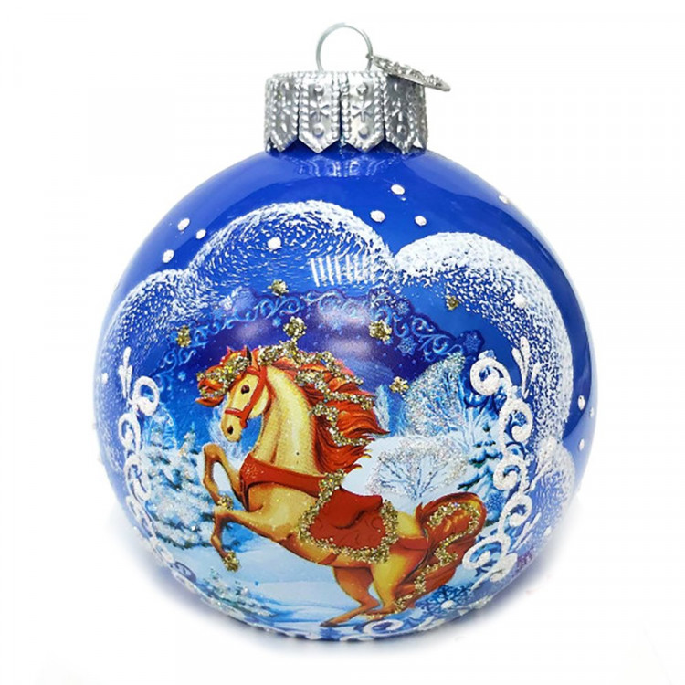 Шар стекло 10см (серия Символ года) "Конь зимний" п/у арт.КУ-100-254025