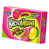 Жевательная конфета Кисломания 14гр дабл фрукт со вкусом малины и манго (Ст.30)
