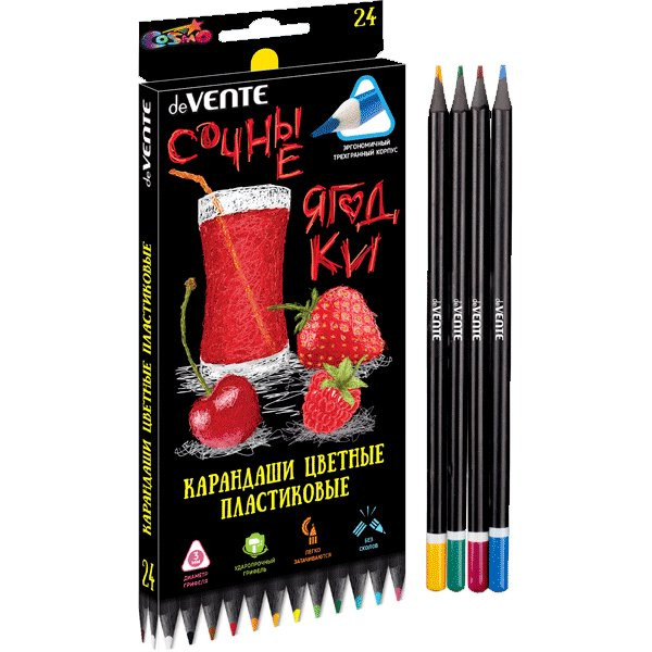 Карандаши цветные (deVENTE) пластиковые Juicy Black 24 цвета 2М 3мм арт.5024119