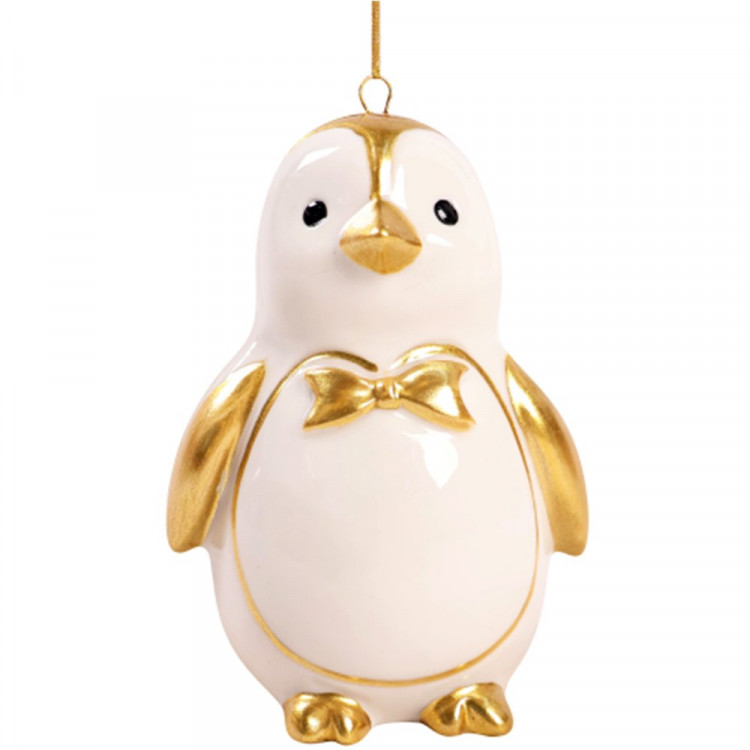 Украшение декор.подвеска фигурка (Серия фарфор) "Пингвин" 08,2см цв.бел/золото арт.94950