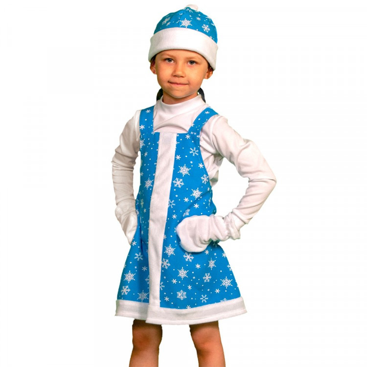 Костюм Д (НОВЫЙ ГОД) Зимушка (сарафан,шапочка,варежки) р.98-134 цв.голубой/белый плюш арт.2116