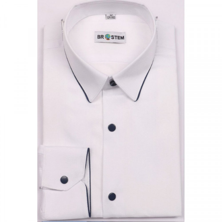 Сорочка подростковая приталеная длинный рукав размерный ряд 36/158-164(XXS)-41/176-182(XL) цвет белый Brostem арт.4LBX8-1X** на металлических кнопках Сорочка подростковая приталеная длинный рукав размерный ряд 36/158-164(XXS)-41/176-182(XL) цвет белый Brostem арт.4LBX8-1X** на металлических кнопках