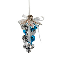 Украшение декор.подвеска металл. "Бубенчики с декором" 07,5*13,5см, гроздь цв.серебро/син. арт.94641