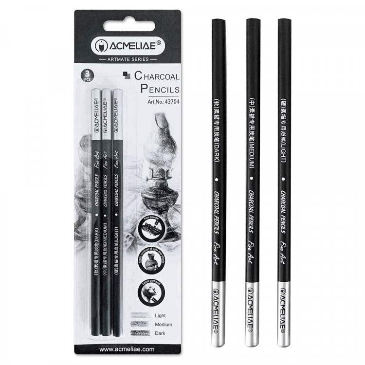 Карандаши угольные 3 штуки ACMELIAE черные блистер арт.43704