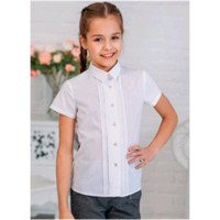 Блузка для девочки (Ажур) короткий рукав цвет белый арт.01/16-к размерный ряд 30/128-36/146