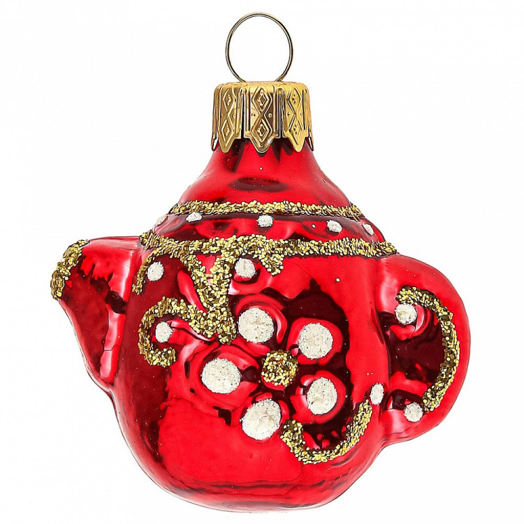 Украшение на ёлку стекло 07см "Чайник" красный п/у арт.ФУ-161/4