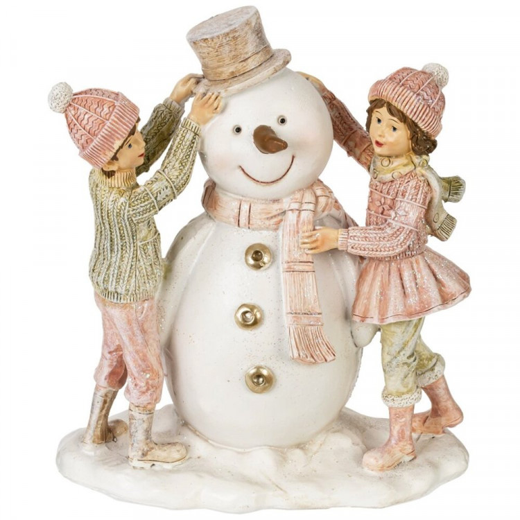 Статуэтка декоративная "Снеговик и дети" 16см арт.811158