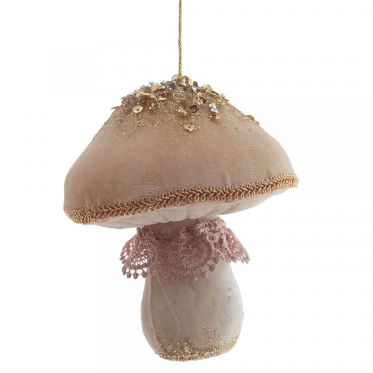 Украшение декор.подвесное текстиль (Бархат розовый Гриб) 12см арт.806865
