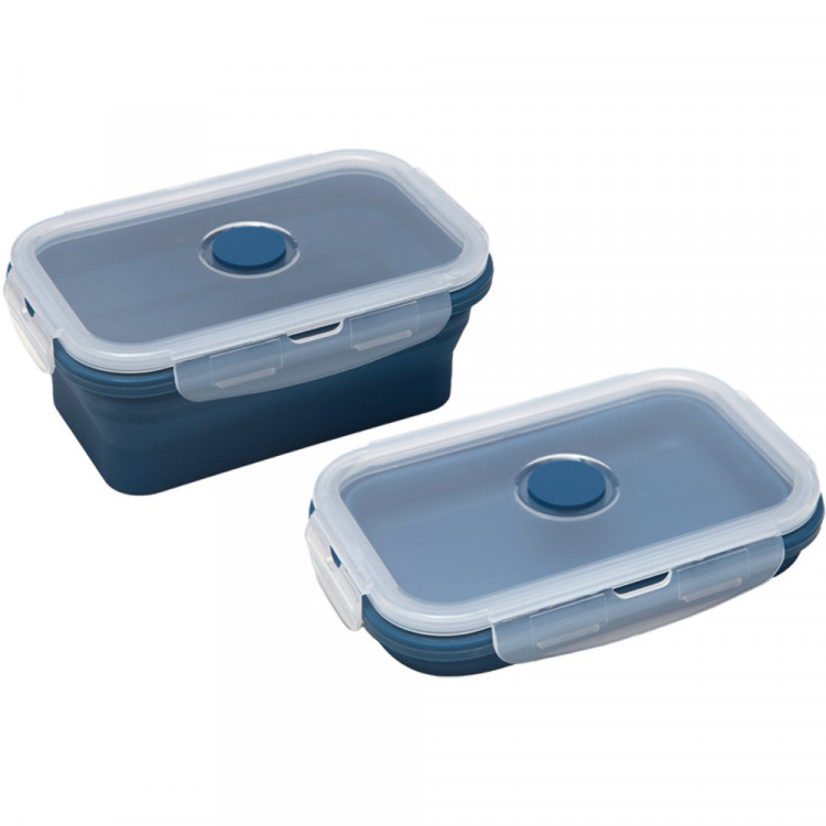 Ланч-бокс 0,54л. Синий прямоугольный складной силиконовый
