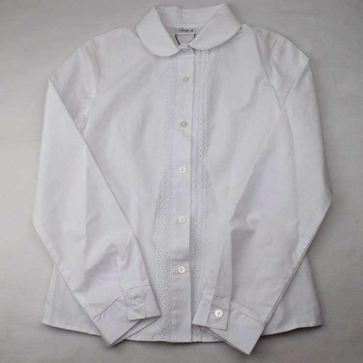 Блузка для девочки (Ажур) длинный рукав цвет белый арт.01/4-д размер 32/134-36/146