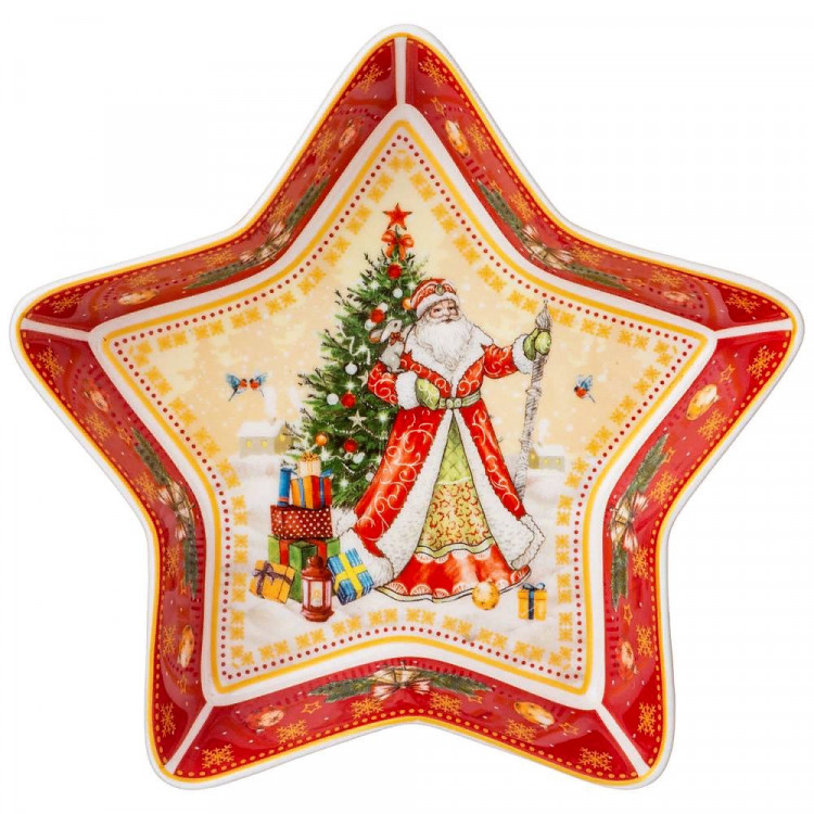 Блюдо "Дед Мороз и Снегурочка" 17,5*3,5см красный арт.85-1747