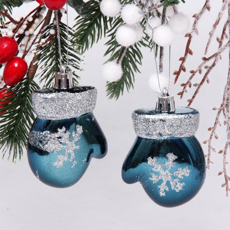 Фигурка на ёлку пластик 06см "Варежки" 02шт/наб. цв.сапфир арт.201-2109