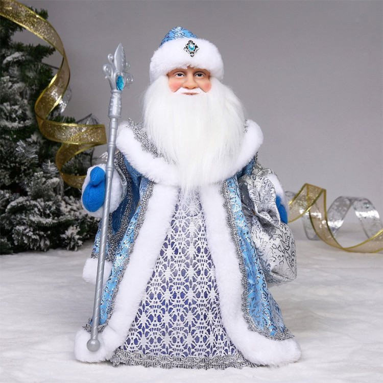 Игрушка декор. "Дед Мороз музыкальный" 40см в голубой шубке арт.215-0192