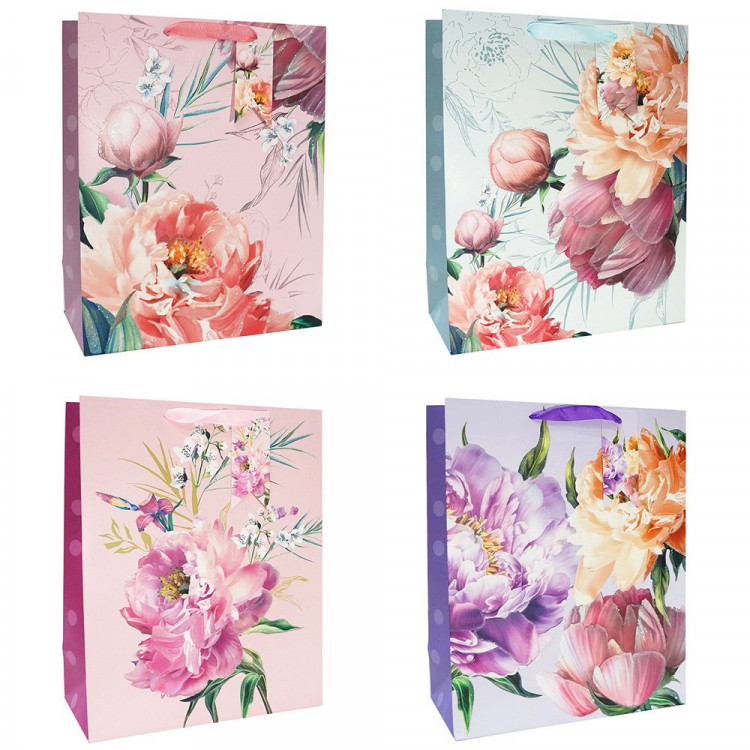 Пакет бумажный с ручкой "Цветы" 26*32+10см арт.ПБР62561