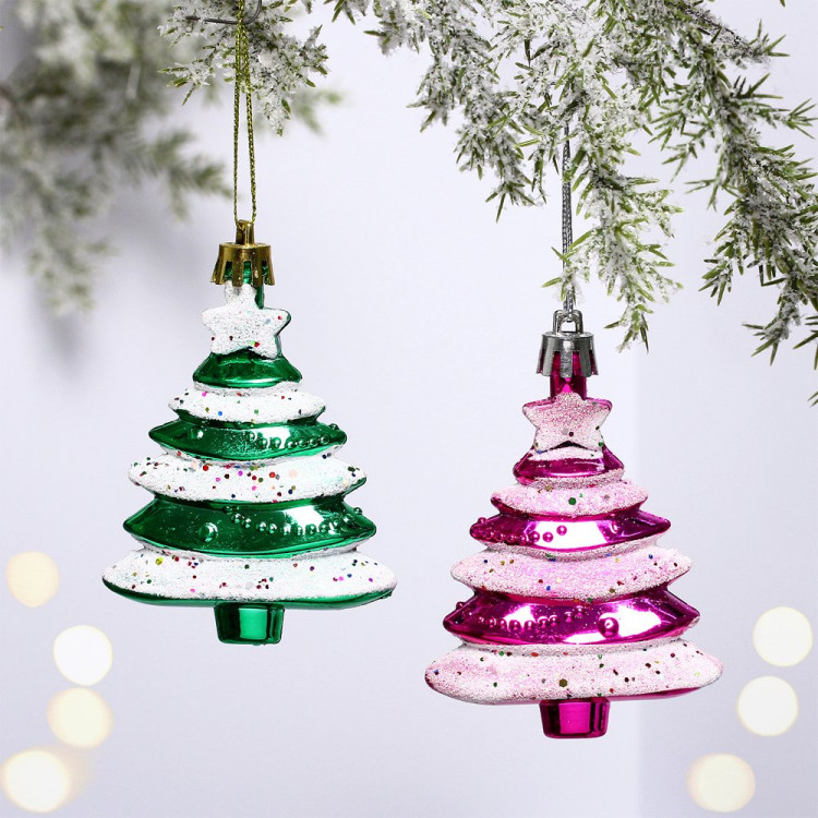 Фигурка на ёлку пластик 08см "Ёлочки яркие" 02шт/наб. цв.микс арт.196-348