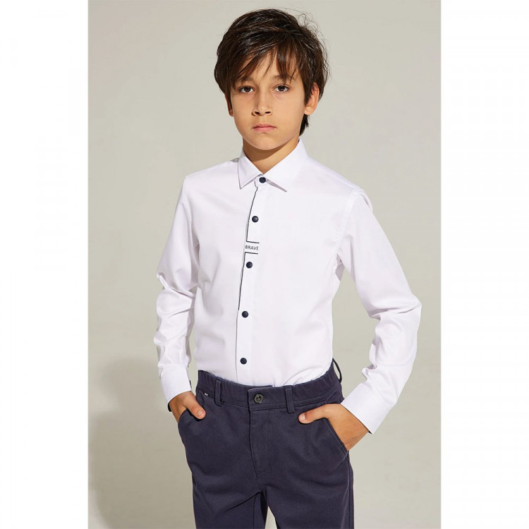 Сорочка детская  (Делорас) длинный рукав размерный ряд 31/128-134-35/152-158  цвет белый арт.C71827 на кнопках