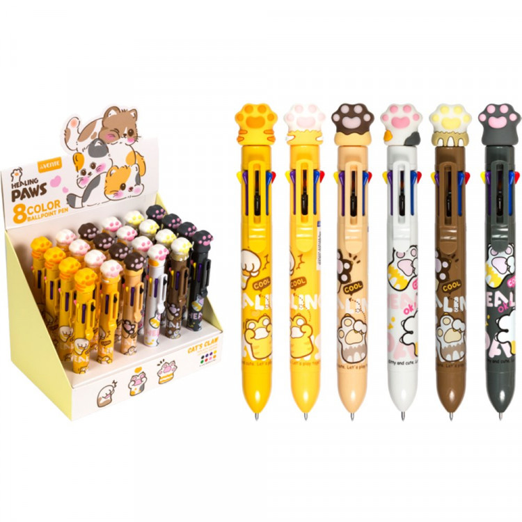 Ручка многоцветная 08-цветная (deVENTE) Cat Paw d=0,7 мм ассорти арт.5071402