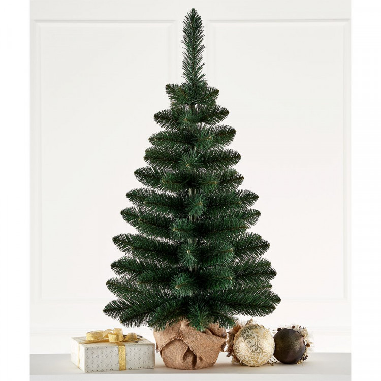 Елка настольная 90см (хвоя ПВХ, подставка пенёк+мешковина) "Боярская" арт.ЕНБ 09