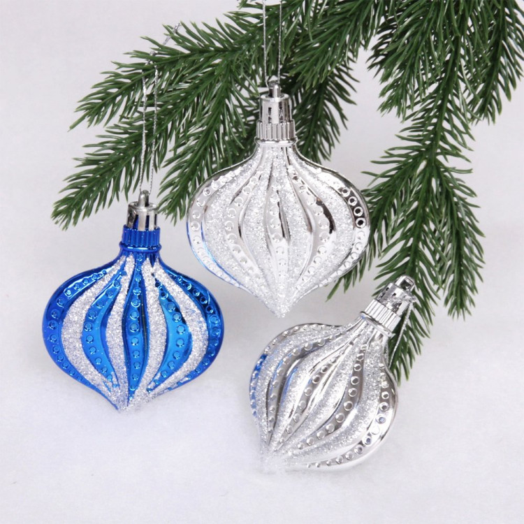 Фигурка на ёлку пластик "Луковица" 08,5см 03шт/наб. цв.синий/серебро арт.916-0140