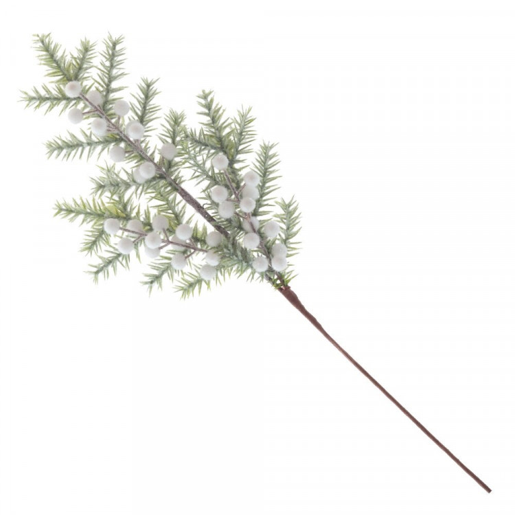 Украшение декоративное "Ветка. Хвоя литая, ягоды" 54см заснеженная арт.811493 Украшение декоративное "Ветка. Хвоя литая, ягоды" 54см заснеженная арт.811493