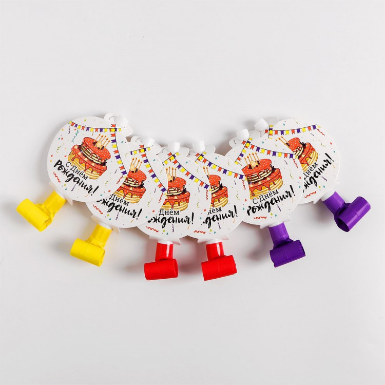 Гудок-язычок "Праздничный торт" 6шт/наб. арт. 4904088