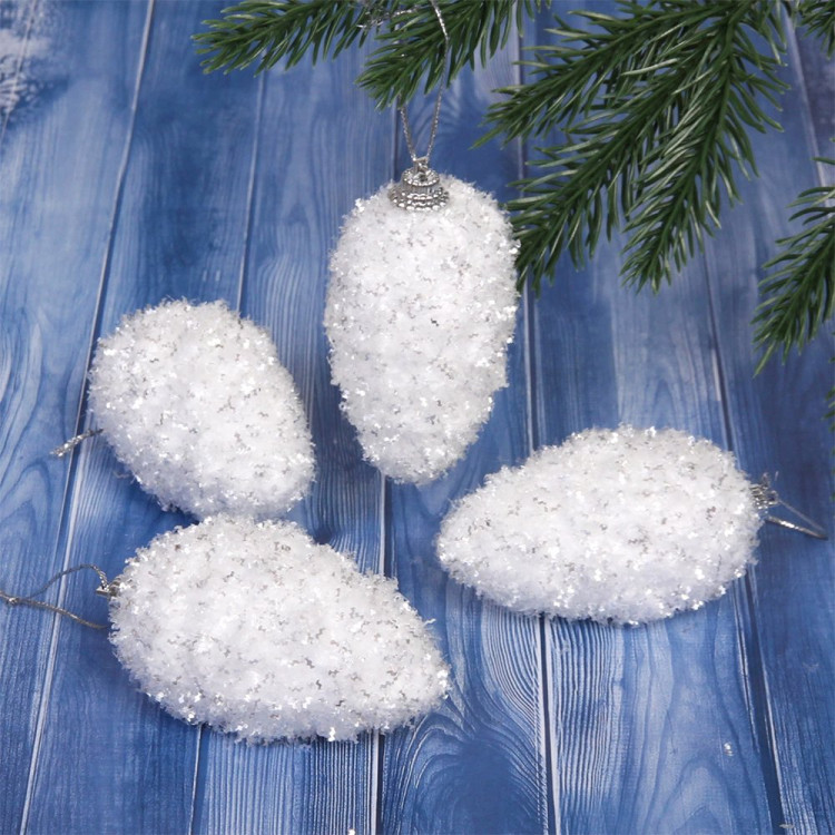 Фигурка на ёлку пластик 07см "Шишка. Морозный иней" 04шт/наб. цв.белый арт.916-0143