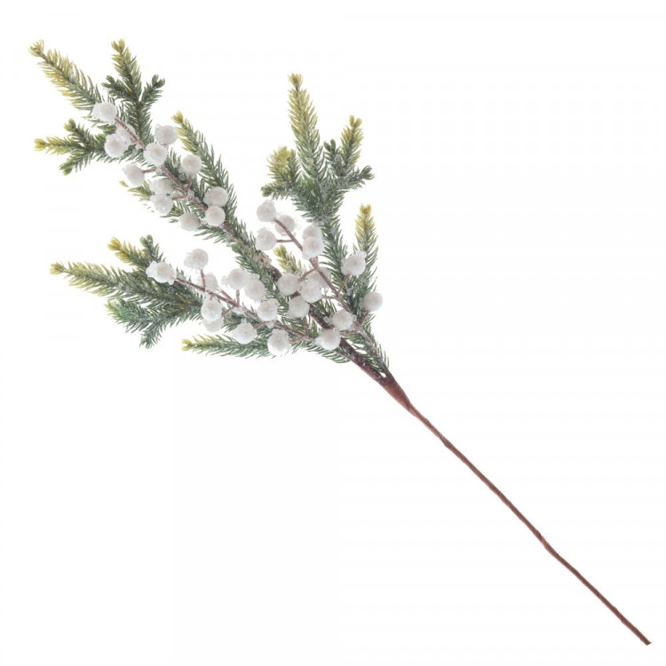 Украшение декоративное "Ветка. Хвоя литая, ягоды" 56см заснеженная арт.811500