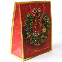 Пакет подароч. бумаж. 26*32см "Новогодний венок" цв.красный арт.95734FE Пакет подароч. бумаж. 26*32см "Новогодний венок" цв.красный арт.95734FE