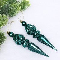 Украшение декор.подвеска пластик "Сосулька граненая" 17,8см 02шт/наб.цв.изумруд арт.916-1203