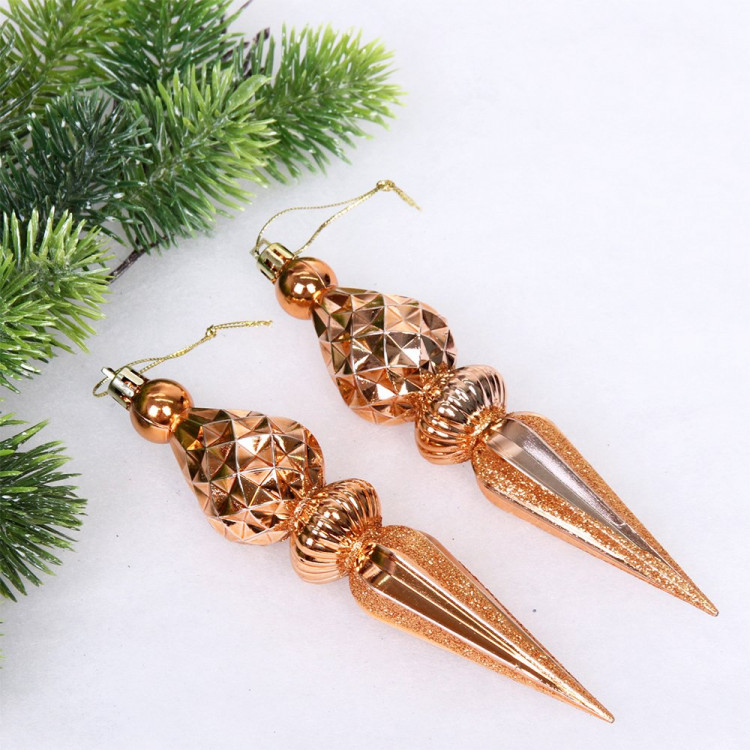 Украшение декор.подвеска пластик "Сосулька граненая" 17,8см 02шт/наб. цв.шампань арт.916-1198