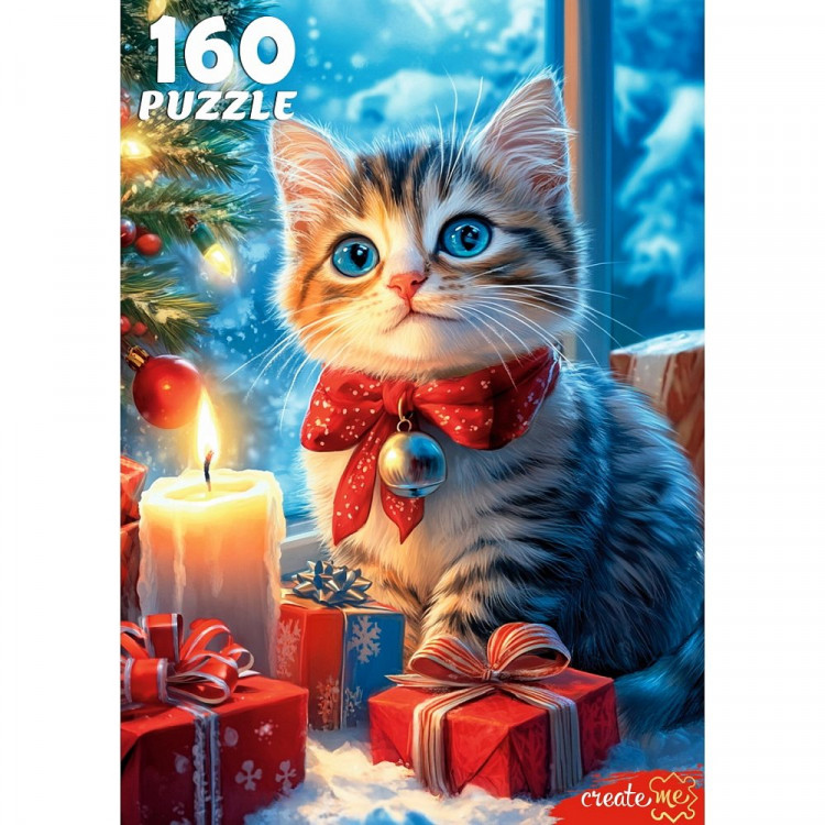 Пазл 160 элементов Рождественский котенок (РК) арт.Х160-7606