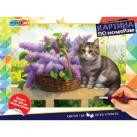 Картина по номерам холст на подрамнике 30x40 см (MultiArt) Котик и сирень арт.CANV30X40-117527