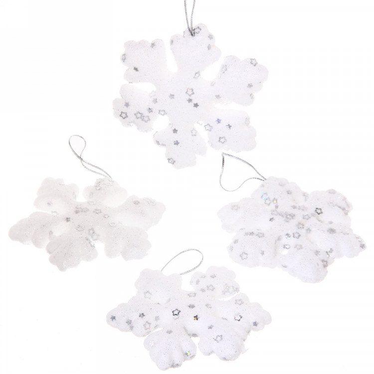 Украшение декор.подвеска "Снежинка" 07,5см 04шт/наб. цв.белый арт.916-0015