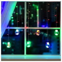 Гирлянда электрическая для дома занавес Бахрома 2,4*0,7м 108LED "Шарики" цвет мульти (светлый провод) 8режимов арт.2361715