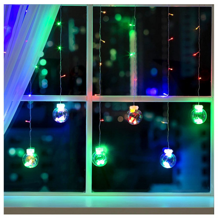 Гирлянда электрическая для дома занавес Бахрома 2,4*0,7м 108LED "Шарики" цвет мульти (светлый провод) 8режимов арт.2361715