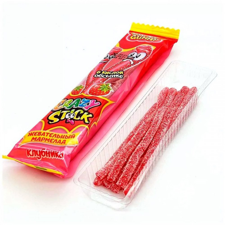 Жевательный мармелад Crazy Gummy Crazy Stick 20гр Клубника в кислой обсыпке (Ст.24)