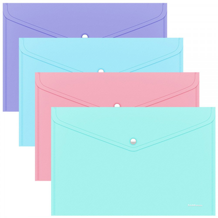 Папка-конверт на кнопке А4(232*333) 180мкм ErichKrause Diagonal Pastel ассорти арт.50322 (Ст.12) Папка-конверт на кнопке А4(232*333) 180мкм ErichKrause Diagonal Pastel ассорти арт.50322 (Ст.12)