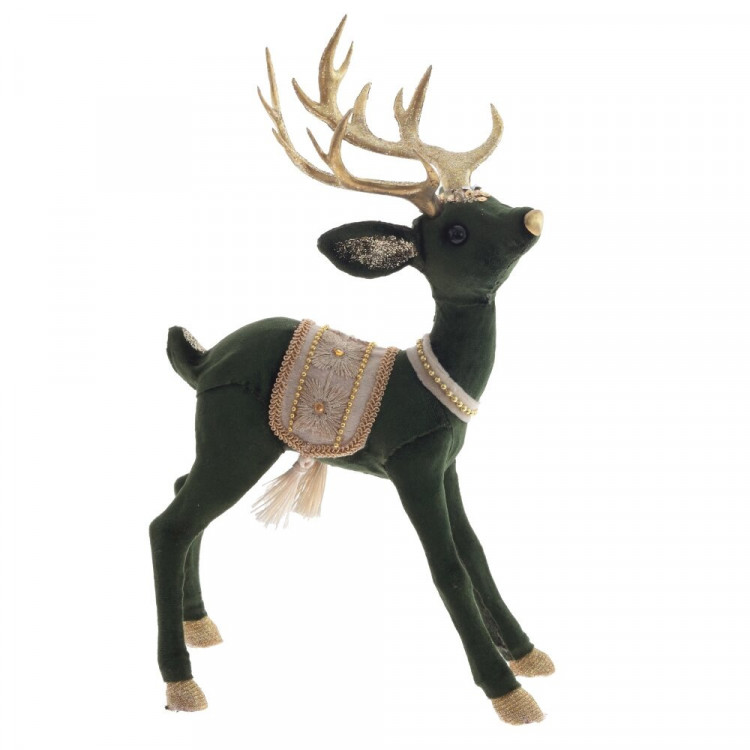Игрушка декор. "Олень" 31см цв.изумрудный с золотом арт.806843