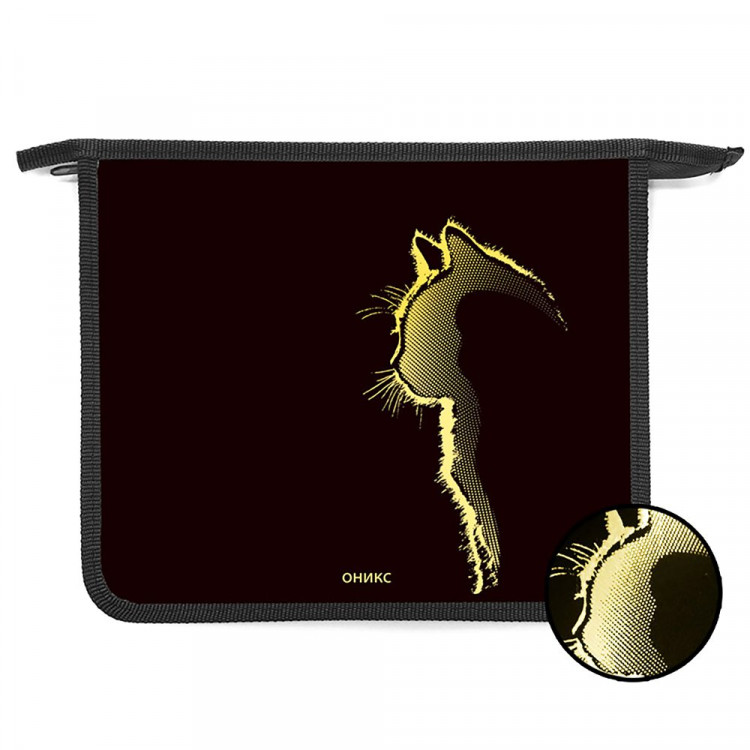 Папка школьная для тетрадей А5 на молнии (Оникс) Black cat фольга золото арт.ПТ 7-12 Папка школьная для тетрадей А5 на молнии (Оникс) Black cat фольга золото арт.ПТ 7-12