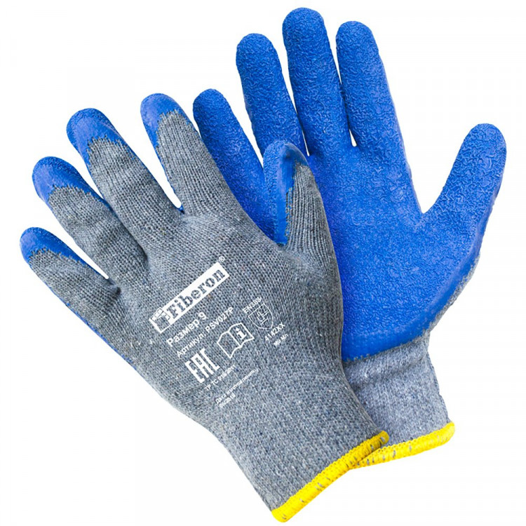 Перчатки "Стойкость к нагрузкам при тяжёлой работе" хлопок+полиэстер, текстурированное латексное покрытие, в и/у, 9(L), Fiberon, PSV027P