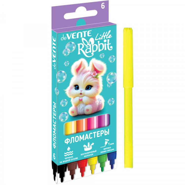 Фломастеры (deVENTE) Little Rabbit 6 цветов вентилируемый колпачок картонная коробка арт.5080626 Фломастеры (deVENTE) Little Rabbit 6 цветов вентилируемый колпачок картонная коробка арт.5080626