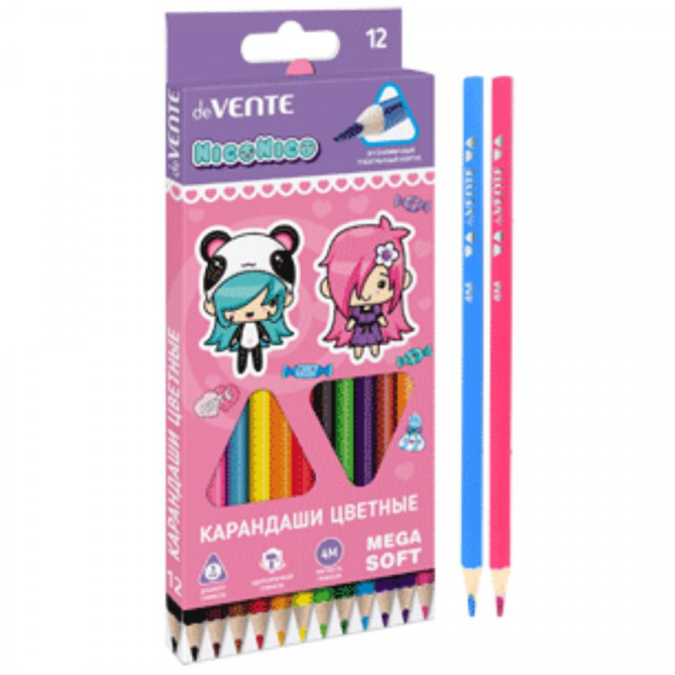 Карандаши цветные (deVENTE) Trio Mega Soft. NicoNico:-) трехгранные 12 цветов арт.5022334 Карандаши цветные (deVENTE) Trio Mega Soft. NicoNico:-) трехгранные 12 цветов арт.5022334