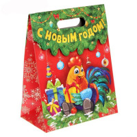 Пакет подарочный 18*23см бумаж. Петух с подарком арт.1313828