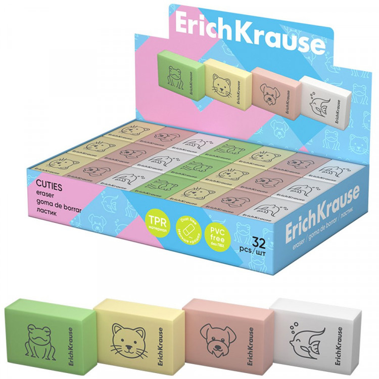 Ластик (ErichKrause) Cuties 31*21*11мм цветной арт.60770 (Ст.36)