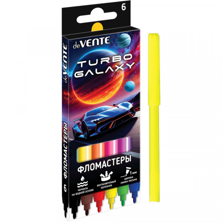 Фломастеры (deVENTE) Turbo Galaxy 6 цветов вентилируемый колпачок картонная коробка арт.5080627