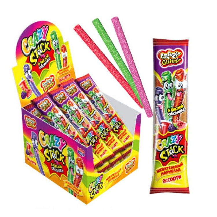 Жевательный мармелад Crazy Gummy Crazy Stick 20гр Ассорти в кислой обсыпке (Ст.24)