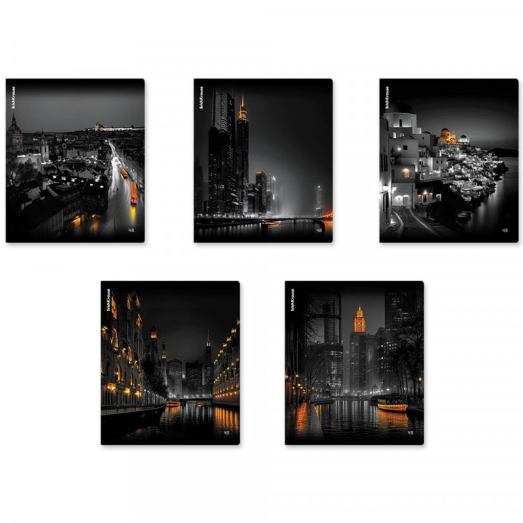 Тетрадь А5 клетка 48 листов скоба (ErichKrause) Urban Lights глянцевая ламинация ассорти арт.63310 Тетрадь А5 клетка 48 листов скоба (ErichKrause) Urban Lights глянцевая ламинация ассорти арт.63310
