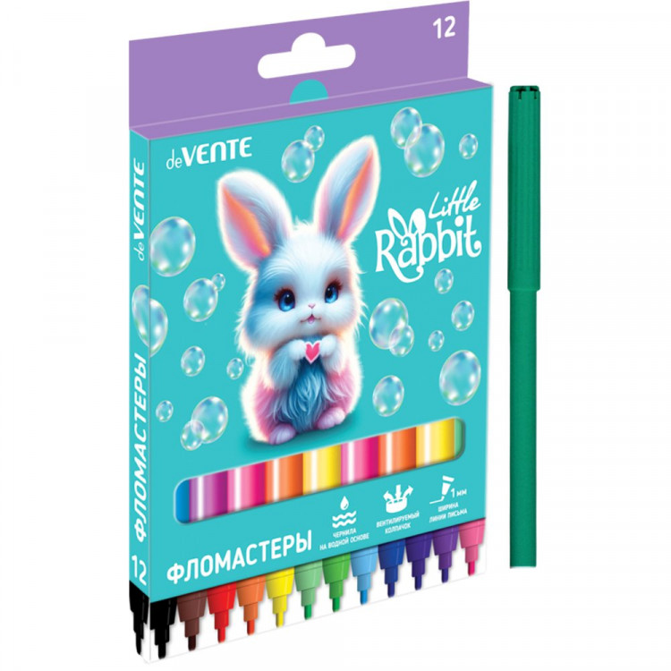 Фломастеры (deVENTE) Little Rabbit 12 цветов вентилируемый колпачок картонная коробка арт.5081626 Фломастеры (deVENTE) Little Rabbit 12 цветов вентилируемый колпачок картонная коробка арт.5081626